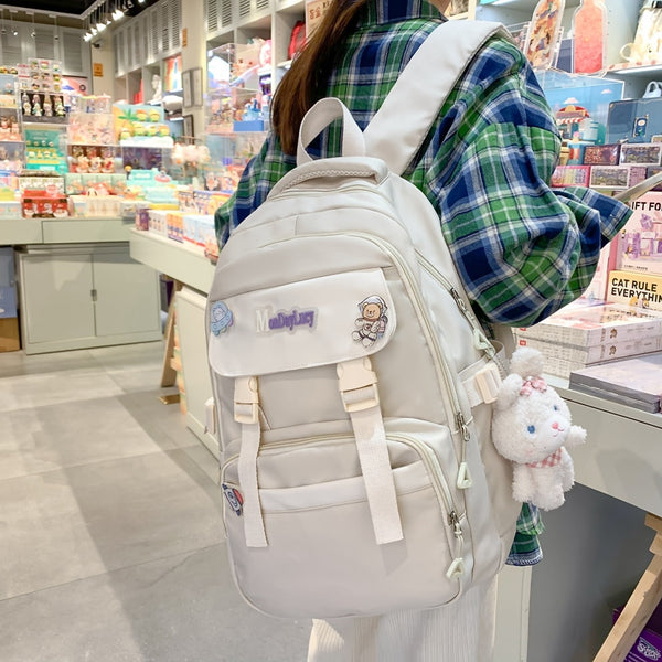 Cute White Bookbag Waterproof Teens Girl School Backpacks Teenagers School Bag Kawaii Rucksack Women Preppy Backpack