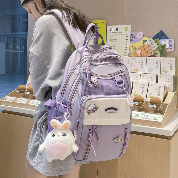 School Backpacks for Girls Purple Women College School Bag for Teenage Girls Cute Casual Bookbags Travel Nylon Waterproof Backpack