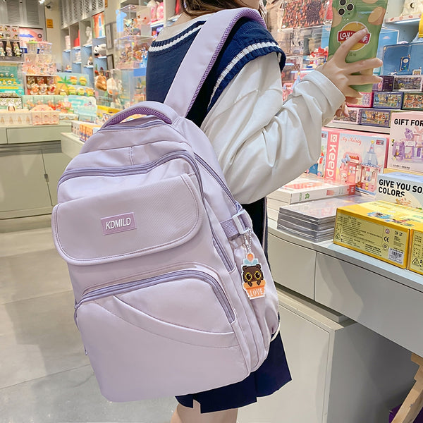 Solid Color Cute Women School Backpacks Multi-Pocket School Bags for Teenage Girls Large Capacity Bookbags College Student Backpack