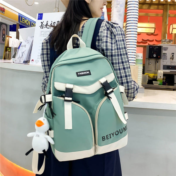 Pink Bookbag Multi Pocket School Backpacks Teens Girl School Student Schoolbag Travel Rucksack Korean Women Waterproof Backpack