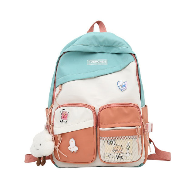 Morandi Color Backpacks Patchwork Female Large Capacity Travel Bag Waterproof Schoolbag for Teenager Girls
