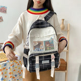 Plaid Backpack Women Waterproof Candy Colors School Backpacks Fancy High School Bags For Teenage Girl Cute Travel Rucksack
