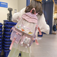 Women Backpack Transparent Waterproof Schoolbag Cartoon Bag Large Capacity Candy Colors Travel Bag Girl's Cute College Bag