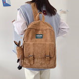 Corduroy Schoolbag Women's Backpack Winter Female Rucksack Small Book Back Bags Striped Shoulder Bags