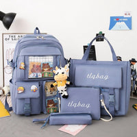 4 Pcs Set Female Mochila Canvas School Bag Cute Women Backpack Large Capacity Travel Bag College Student Casual Bookbag Kawaii