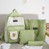 4 Piece Set High School backpack Bags for Teenage Girl Canvas Travel Backpack Women Bookbags Teen Student Schoolbag