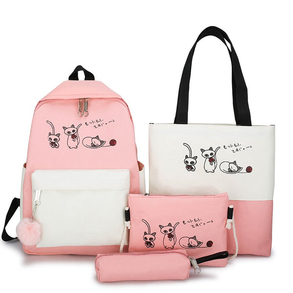 4Pcs/Set Schoolbags Teenager Girls Women Backpack Large  Cute Pattern School Bags