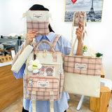 5-Piece Set  Girl School Bag Canvas Women Backpack Bookbag For Teenage Shoulder Bag Rucksack