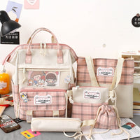 5-Piece Set  Girl School Bag Canvas Women Backpack Bookbag For Teenage Shoulder Bag Rucksack