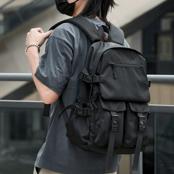 Gothslove Cool Black School Backpacks for Men Schoolbag Oxford Waterproof Collegiate Backpack for Teenager Bookbags