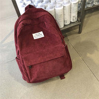 Fashion corduroy Backpack Female Pure colour student bag School Bags Vintage Women Backpack Teenage Girls Travel Mochila