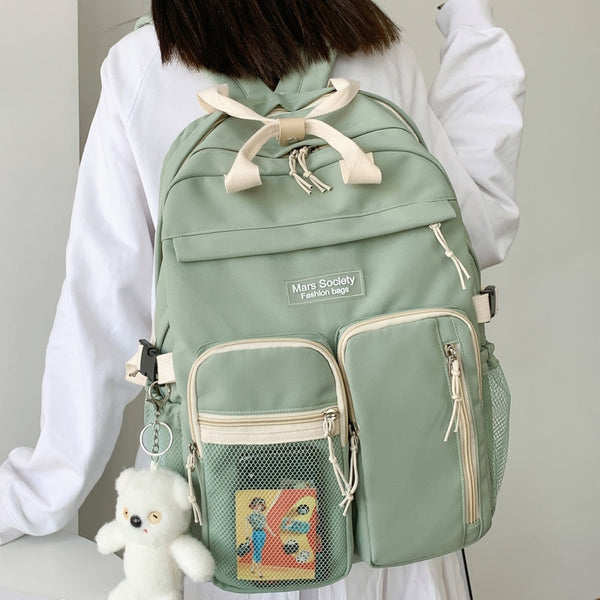 Large Capacity Double-deck Waterproof Nylon Women Backpack Multi-pocket Ring Buckle Portable College Girl's Schoolbag New