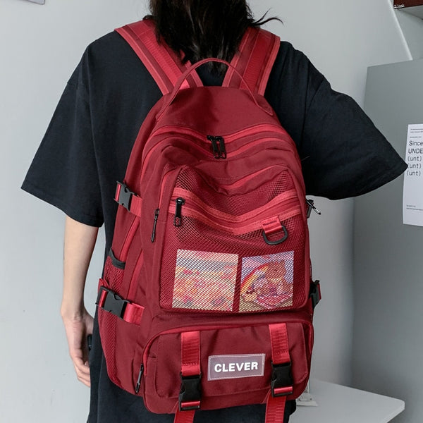 Large Capacity Waterproof Oxford Backpack Fashion Multipocket Mesh Travel Bag College Couples Schoolbag Women Backpacks