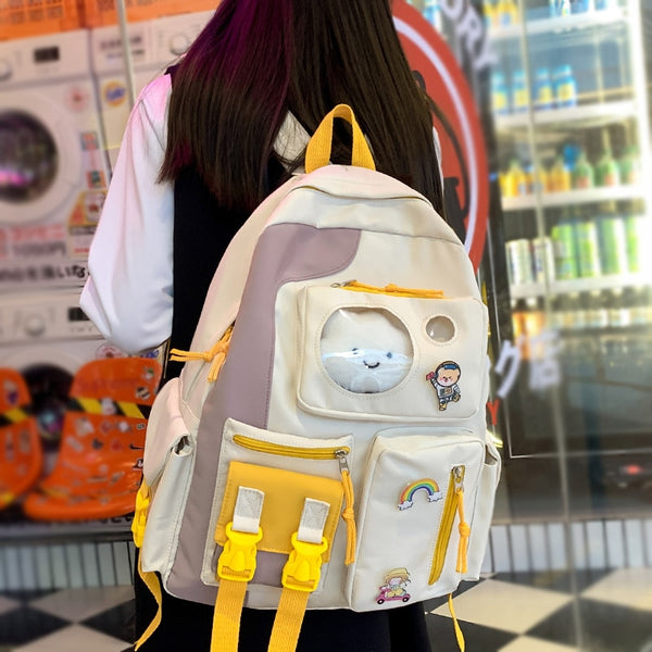 New Contrast Color Waterproof Nylon Women Backpack Female Multi-pocket Travel Bag Cute Schoolbag for Girls Preppy Bookbag