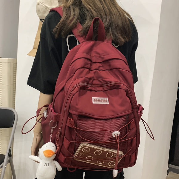 New Cross Rope Waterproof Nylon Women Backpack Female Mesh Travel Bag Teenage Girls Big Laptop Backpack Student Schoolbag