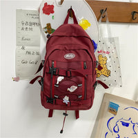 New Large Capacity Drawstring Women Backpack Female Multi-pocket Waterproof Nylon Book Bag College Girl Buttons Schoolbag