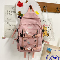 New Large Capacity Drawstring Women Backpack Female Multi-pocket Waterproof Nylon Book Bag College Girl Buttons Schoolbag