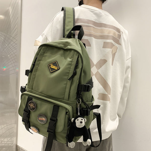 New Multi-pocket Nylon Backpack Unisex Solid Color Button Travel Bag Large Capacity Students Schoolbag Laptop backpacks