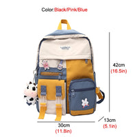 New Multi-pocket Waterproof Nylon Women Backpack Female Lovely Contrast Color Travel Bag College Schoolbag for Girls