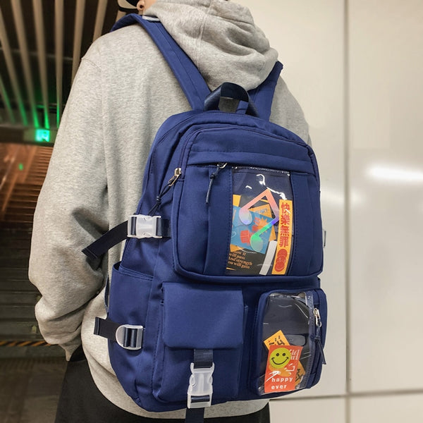 New Multi-pocket Waterproof Nylon Women Backpack Men Large Capacity Transparent Travel Bag Unisex Insert Buckle Schoolbag
