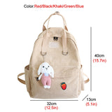 New Portable Snap Fastener Women Backpack Female Solid Color Corduroy Travel Bag Teenage girl Schoolbag Korean Book Bag