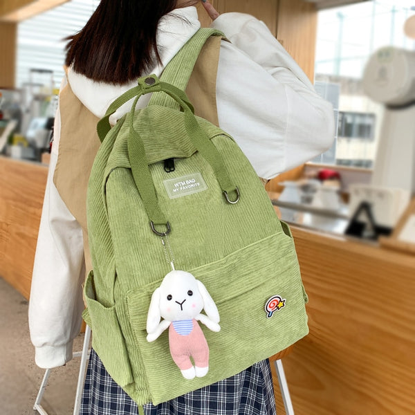 New Portable Snap Fastener Women Backpack Female Solid Color Corduroy Travel Bag Teenage girl Schoolbag Korean Book Bag