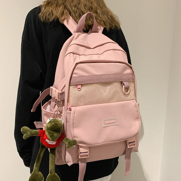 New Waterproof Nylon Women Backpack College Girls Zipper Mesh Bags Schoolbag Female Large Capacity Insert Buckle Backpack