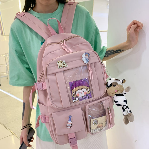 New Waterproof Nylon Women Backpack Female Multi-pocket Travel Bag Teenage Girls Pure Color Eye-splice Schoolbag Mochilas