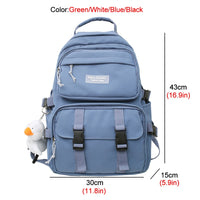 New Waterproof Nylon Women Backpack Men Multi-pocket Solid Color Laptop Backpack Unisex Insert Buckle Schoolbag Book Bag