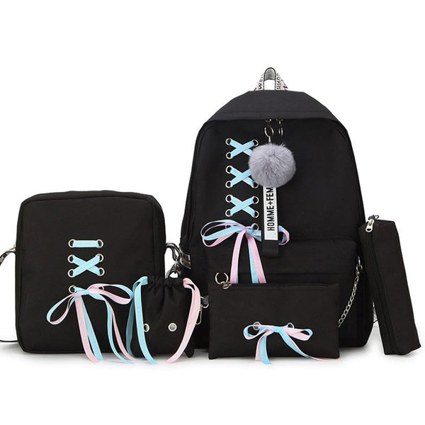Women Backpacks 5 Set School Backpack Korean Design College School Bags Shoulder Bag