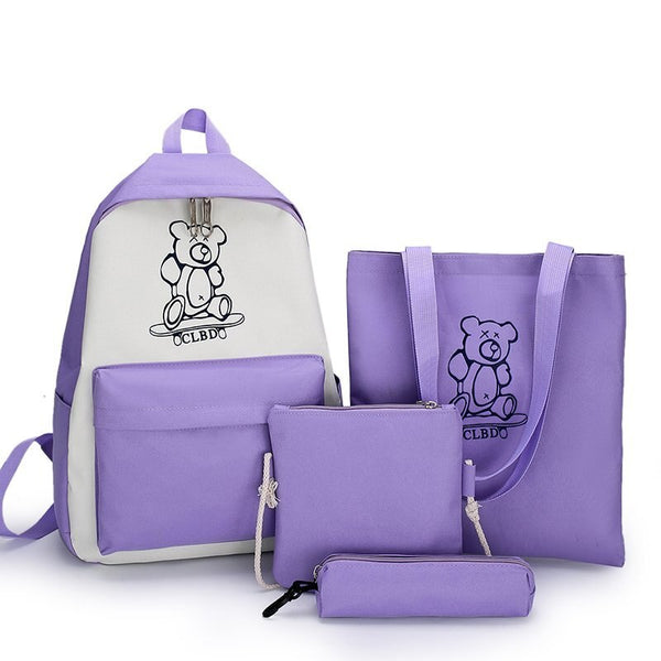 Girls Schoolbags Canvas Women Backpacks 4pcs/set Big Student Bagpack High capacity Backpack