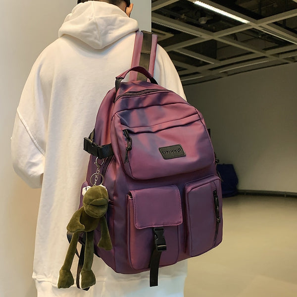 Women Backpack Reflective Nylon Waterproof Backpack Large Capacity Anti-Theft Backpack Unisex School Bag