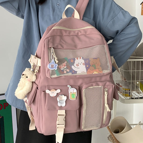 Kawaii Nylon Women Backpack  Waterproof Rucksack for Teen Girls School Bag Cute Student Bookbag Travel