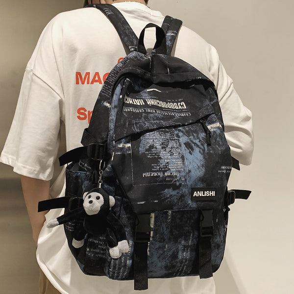 Gothslove Cool Black Backpacks for Men Highschool Backpack School Bag Nylon Waterproof Backpacks Student Male Bags College