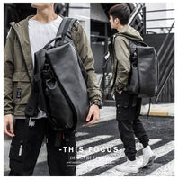 Gothslove Mens Black Leather Backpack USB Charge Travel Laptop Backpacks School Bag Male Waterproof Anti Theft Backpacks