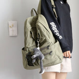 Multi-pocket Design Women Backpack Teenage Girls School Bags Green Soft Nylon Campus Student Book Bags for School Teen