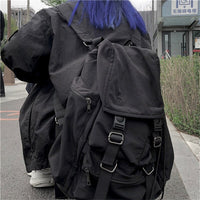 Gothslove Aesthetic Black Backpacks Drawstring Women Luggage Bag Nylon Cloth Multi Bags Hasp Buckle Backpack