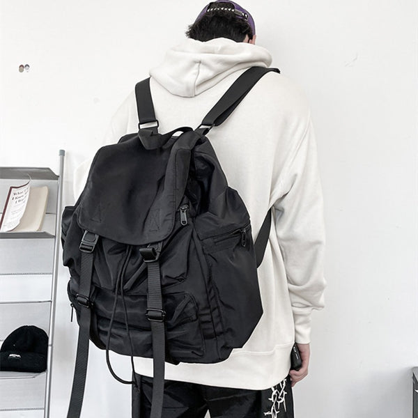 Gothslove Black Nylon Waterproof Backpack Men Travel Backpack Large Capacity Student Backpacks for High Schoolers