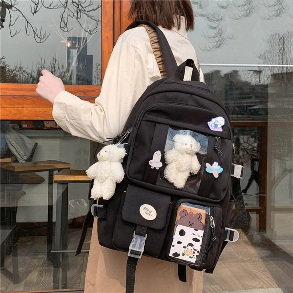 Gothslove High School Girls Black Backpack Large Capacity School Bags for Teenage Girls Kawaii Cute Backpack Women Multi Pockets  Backpacks