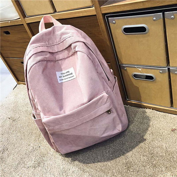 Fashion corduroy Backpack Female Pure colour student bag Schoo – gothslove